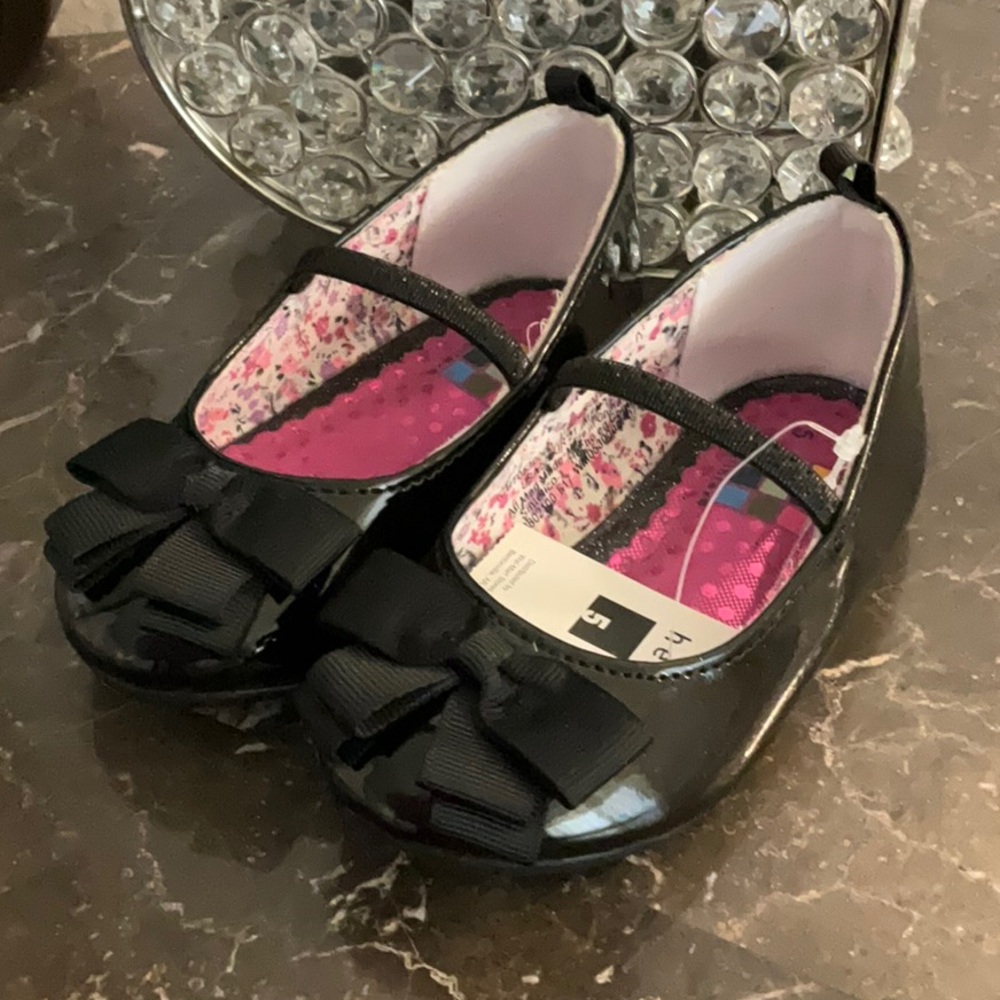 Healthtex Baby Girls Black Bow Dress Shoes Size 5
